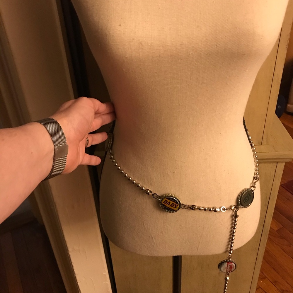 Necklace/belt.  Antique bottle caps & Swvski cryst - Picture 2 of 8